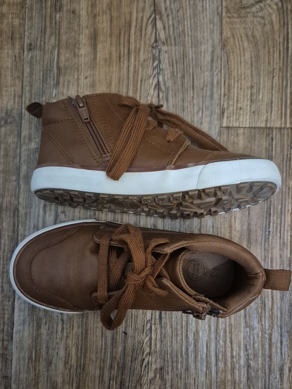 wonder nation Brown Kids High-Top Sneakers with Side Zip
